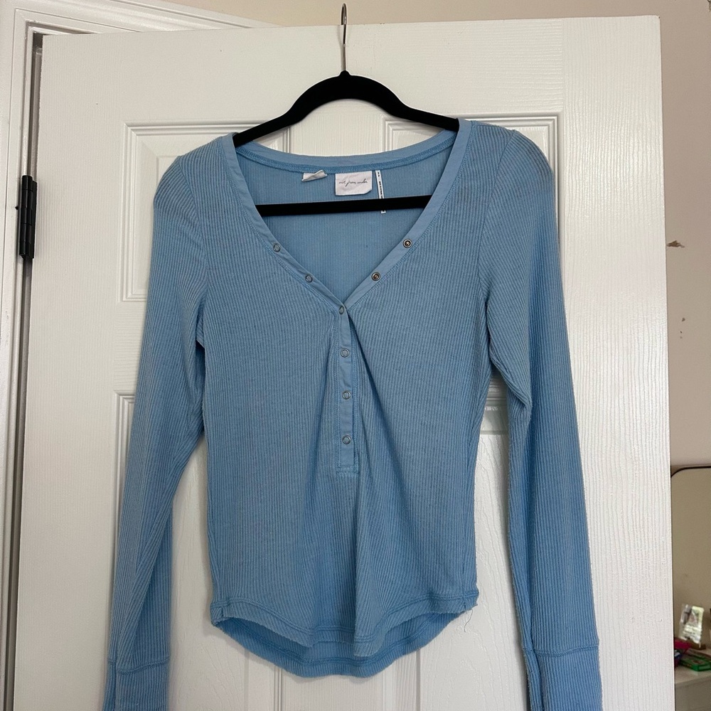 Urban Outfitters Out From Under Light Blue Henley Long Sleeve Top